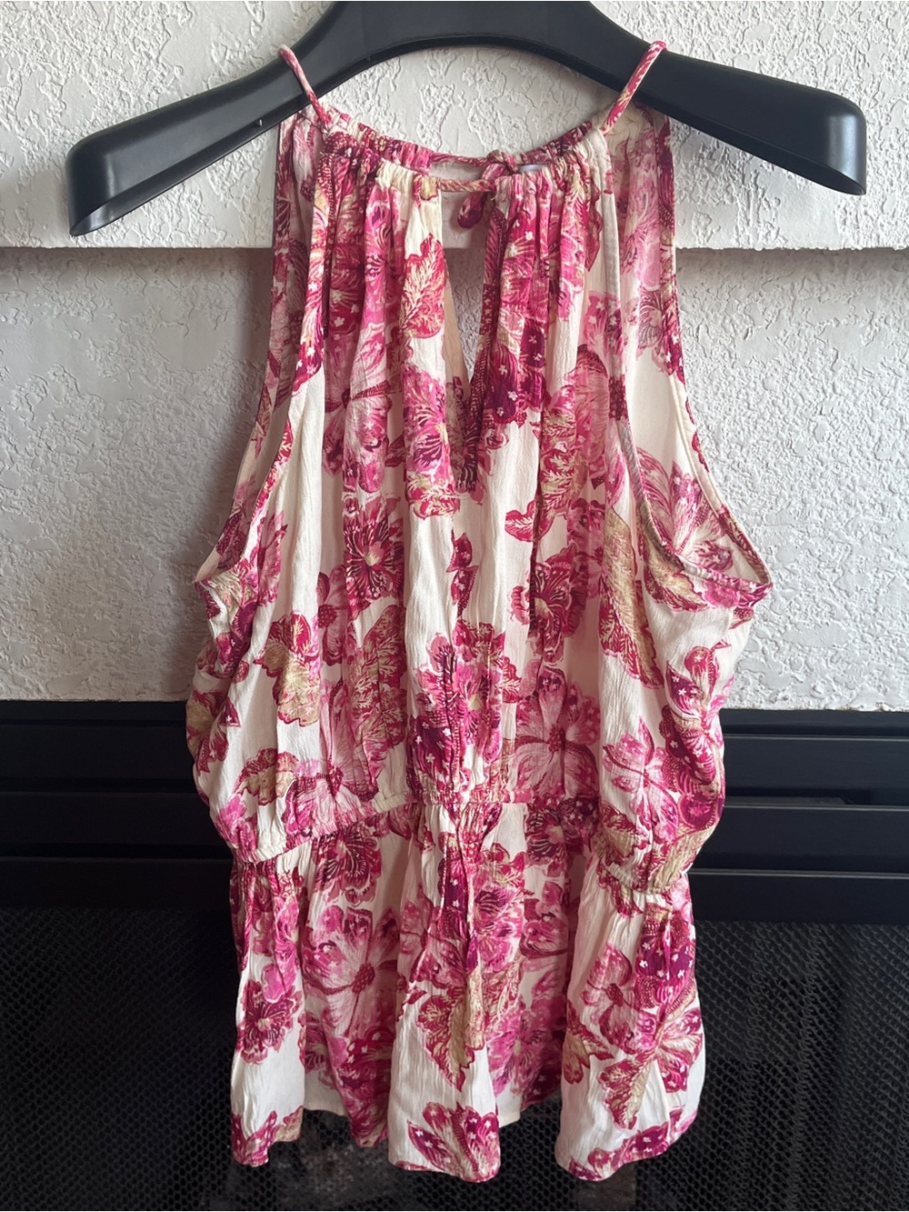 Old Navy Cream Halter Camisole with Pink Floral Print